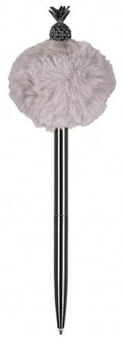balpen pompom Ananas 19 cm grijs/zwart