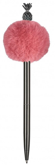 balpen pompom Ananas 19 cm roze/zwart
