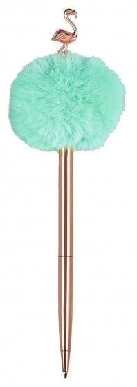 balpen pompom Flamingo 19 cm groen/goud
