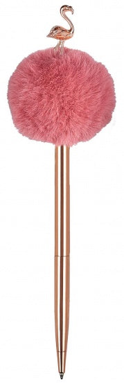 balpen pompom Flamingo 19 cm roze/goud