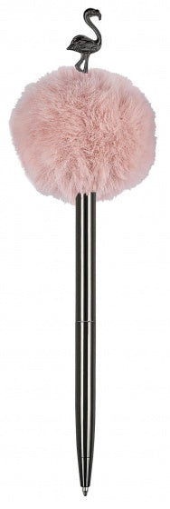 balpen pompom Flamingo 19 cm roze/zwart