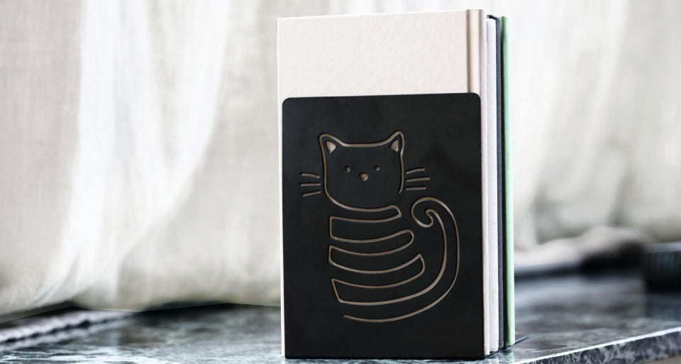 boekensteun Miauw zwart staal 12