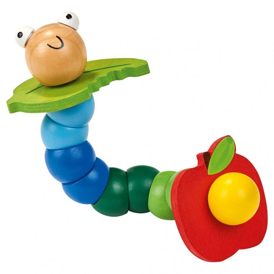 houten rups 17 cm blauw