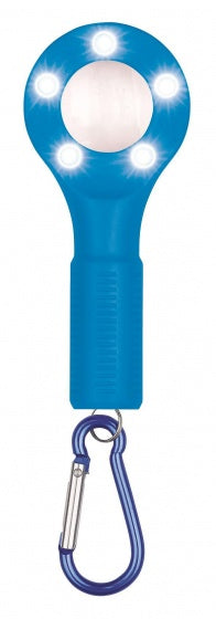 loep met zaklamp en karabijnhaak 13 cm blauw