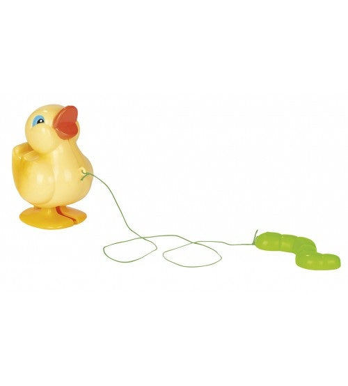 lopende eend met worm 6 cm geel