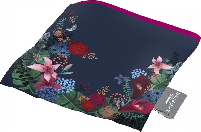 opvouwbare boodschappentas Bloemen 10 liter donkerblauw