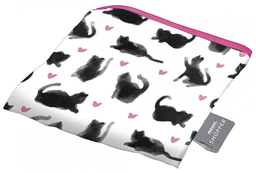 opvouwbare boodschappentas katten 10 liter wit/zwart