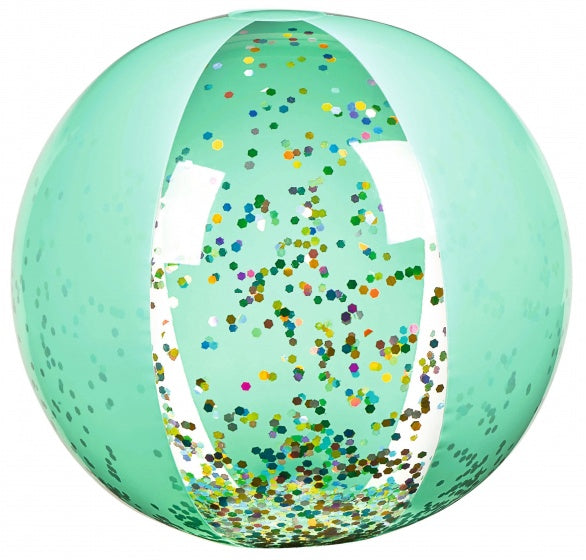 strandbal Glitterconfetti 40 cm junior transparant/groen