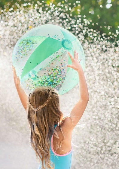 strandbal Glitterconfetti 40 cm junior transparant/groen