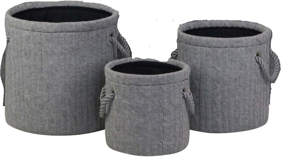 opbergmandenset gebreid Large 3-delig grijs