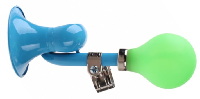 fietstoeter Posthoorn 17 cm staal blauw/groen