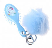 haarborstel en pom-pom sleutelhanger eenhoorn 12 cm blauw