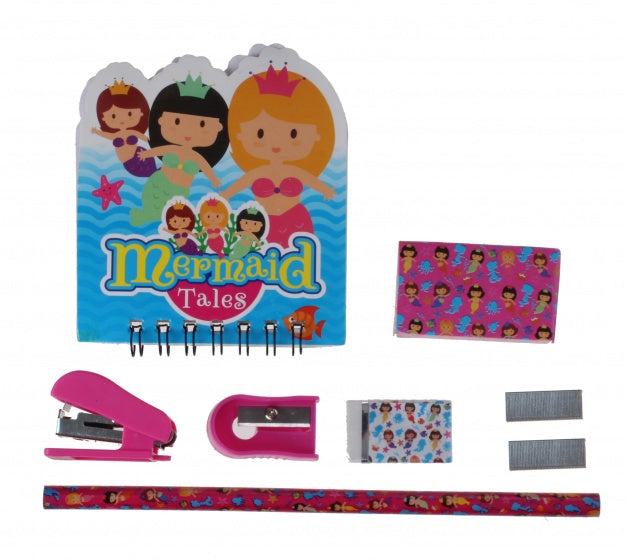 schrijfset met nietmachine mermaid 7-delig