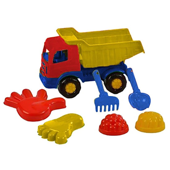 strandset met kiepwagen 7-delig blauw/geel/rood