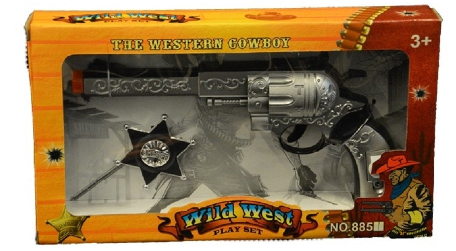 pistool met badge cowboy zilver 2-delig