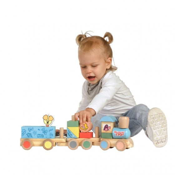 houten trein Woezel En Pip 45 cm