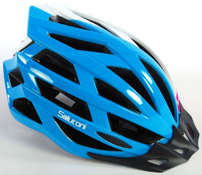 fietshelm dames blauw/wit/roze 58-61 cm