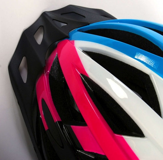 fietshelm dames blauw/wit/roze 58-61 cm