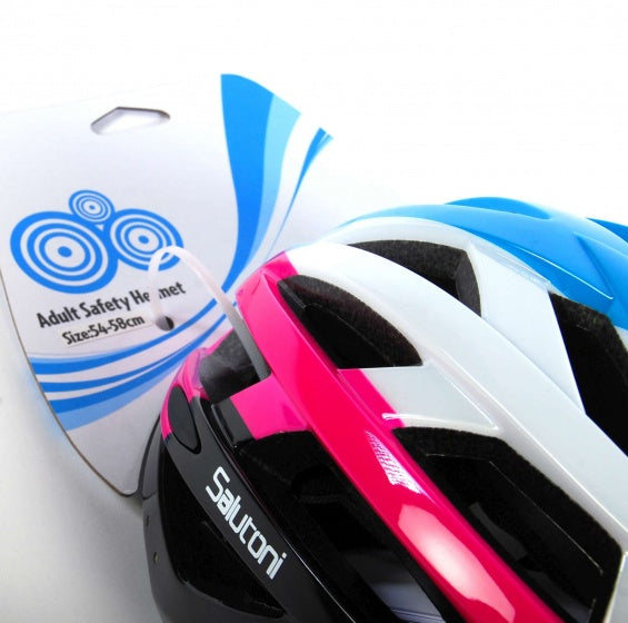 fietshelm dames blauw/wit/roze 58-61 cm
