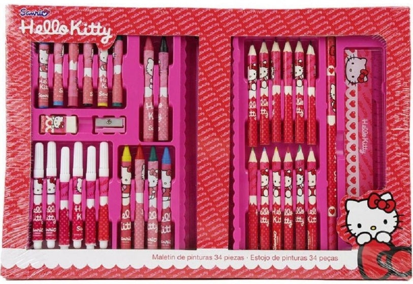 tekenset Hello Kitty 32 x 22 cm 34-delig in koffer