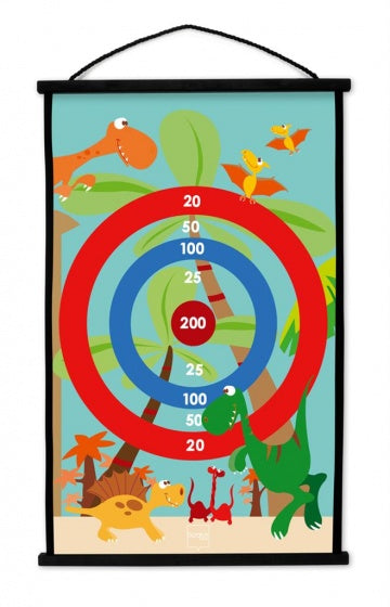 dartbord Dino Wereld 2-zijdig 60 x 38 met 6 dartpijlen