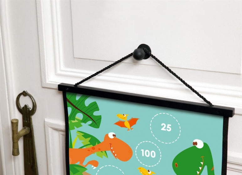 dartbord Dino Wereld 2-zijdig 60 x 38 met 6 dartpijlen