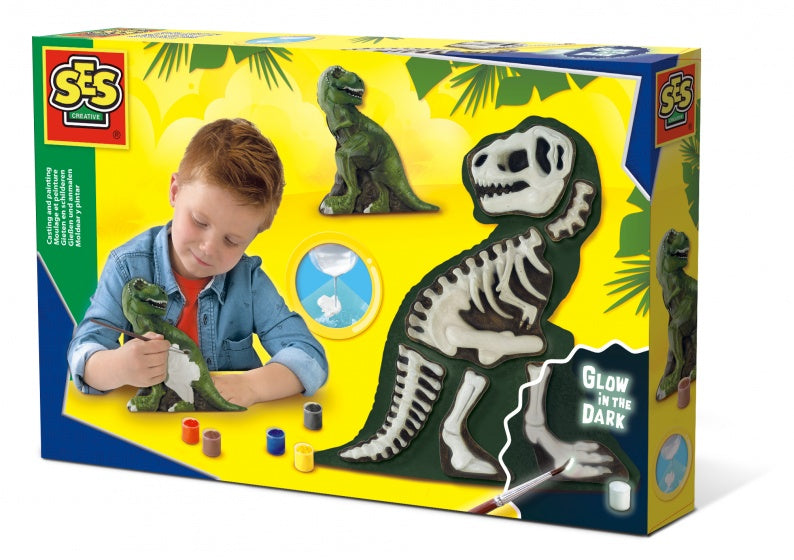 gieten en schilderen T-Rex met skelet glow in the dark