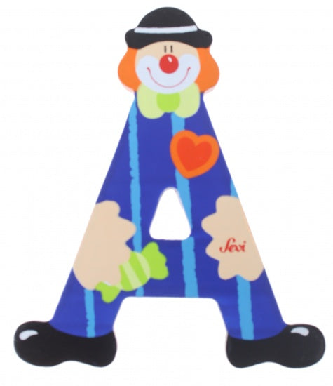 letter A clown junior 10 cm hout blauw