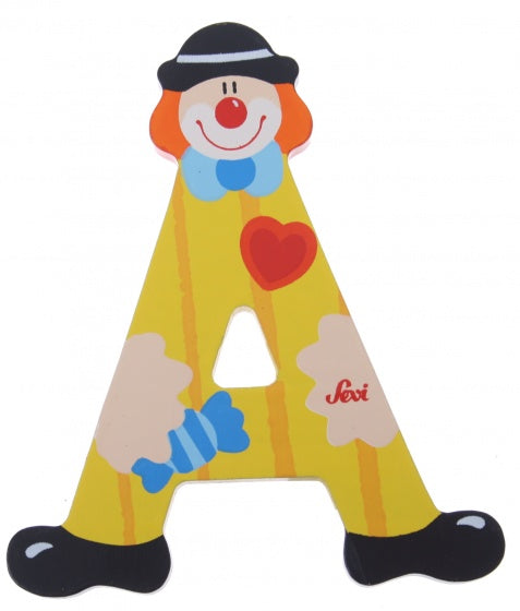 letter A clown junior 10 cm hout geel