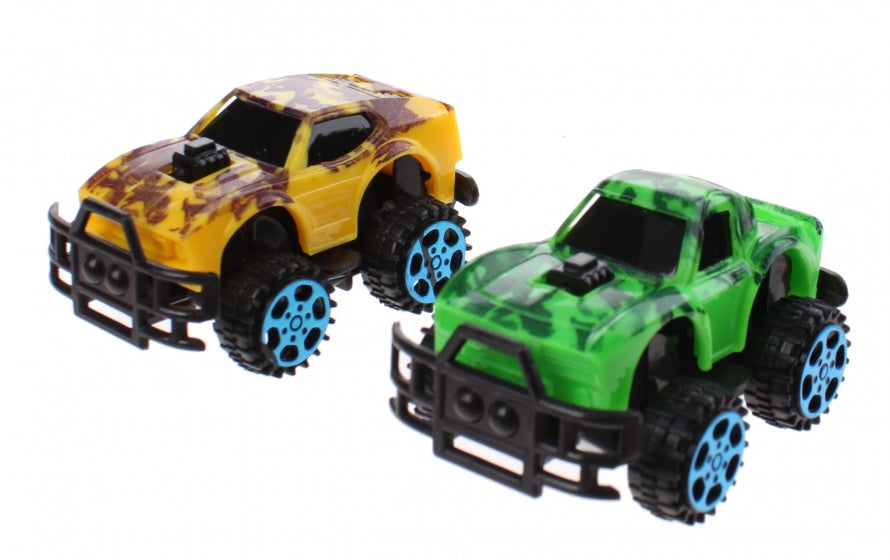 monstertrucks dino-print 6 cm 2 stuks geel/groen