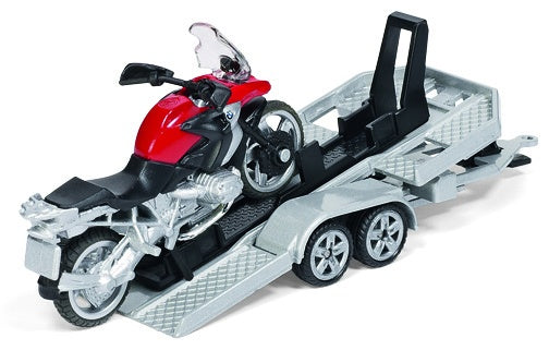 BMW X5 met BMW R1200 GS motor op trailer blauw/rood (2547)