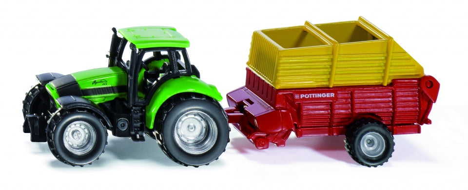 Deutz-Fahr tractor met Pöttinger laadwagen groen (1676)