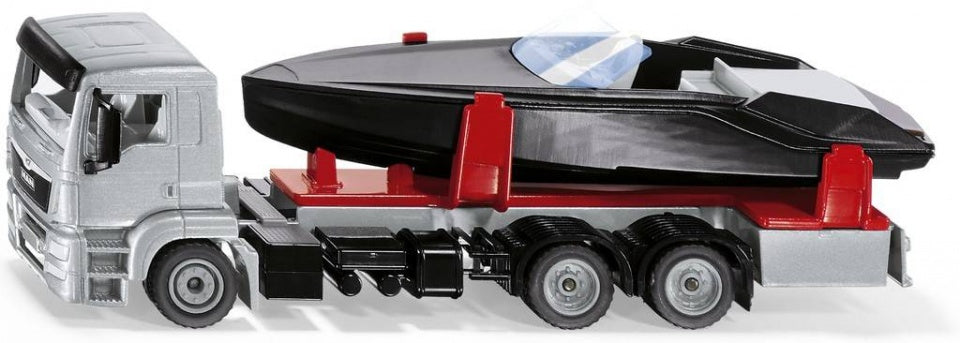 Man truck met motorboot 19 cm kunststof/aluminium (2715)