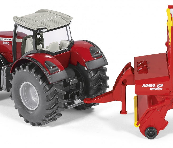 Massey Ferguson tractor met Pöttinger hakselwagen rood (1987)