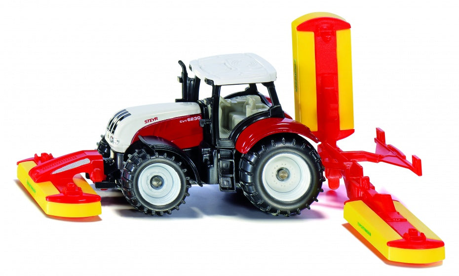 Steyr CVT6230 tractor met Pöttinger maaier rood (1672)