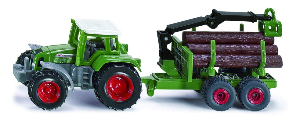 Fendt tractor met aanhangwagen en boomstronken groen (1645)