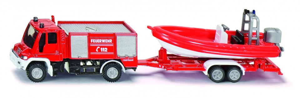 Duitse Unimog brandweer met reddingsboot rood (1636)