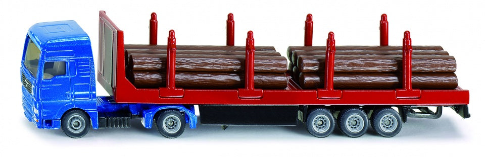vrachtwagen met oplegger voor houttransport blauw/rood (1659)