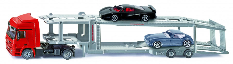 vrachtwagen met transporter en sportwagens rood/zilver (3934)