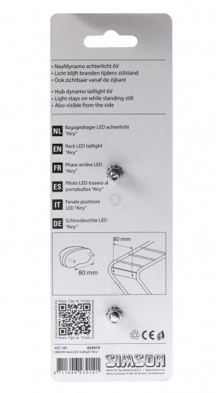 achterlicht Airy led naafdynamo bagagedrager rood