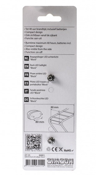 achterlicht Block led batterij bagagedrager rood