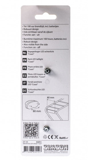 achterlicht Coast led batterij bagagedrager rood