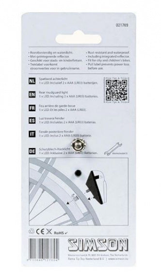 achterlicht Spatbord led RVS rood/zwart