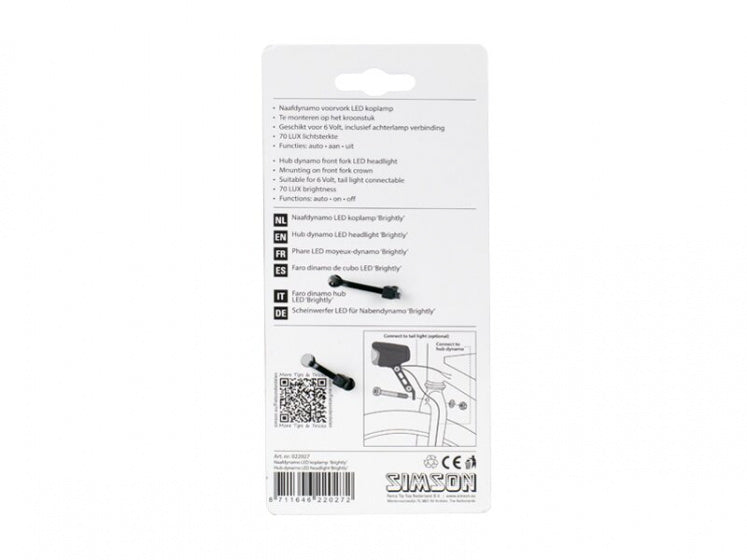 voorlicht Brightly naafdynamo led 70 lux zwart
