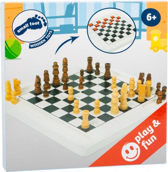 reisspel 2-in-1 Schaken & Dammen 20 cm wit/zwart
