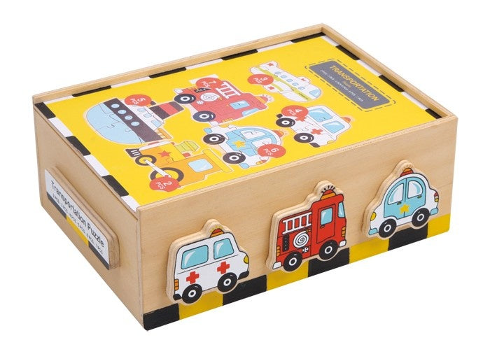 Houten Puzzel Box Voertuigen 27-Delig