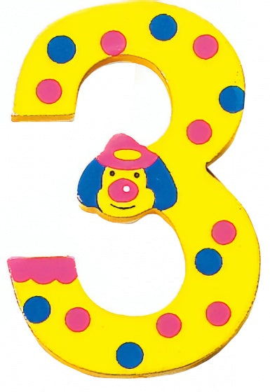 cijfer 3 Clowns hout 8 cm