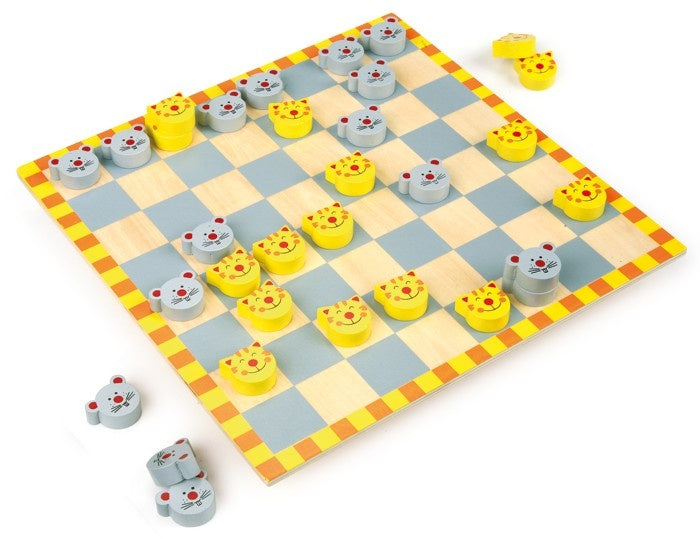 dammen kat & muis junior 26 x 26 cm geel/grijs