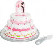 houten bruidstaart wit/roze 20 x 16 cm