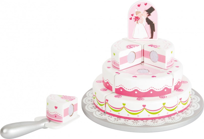 houten bruidstaart wit/roze 20 x 16 cm